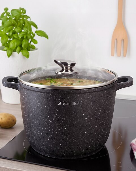 KAMILLE hrnec tradiční kameninový s mramorovou poklicí 32cm 14l