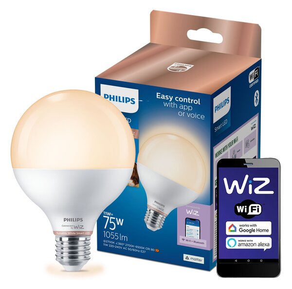 LED žárovka E27 G95 11W = 75W 1055lm 2700-6500K SMART WiFi Philips WiZ