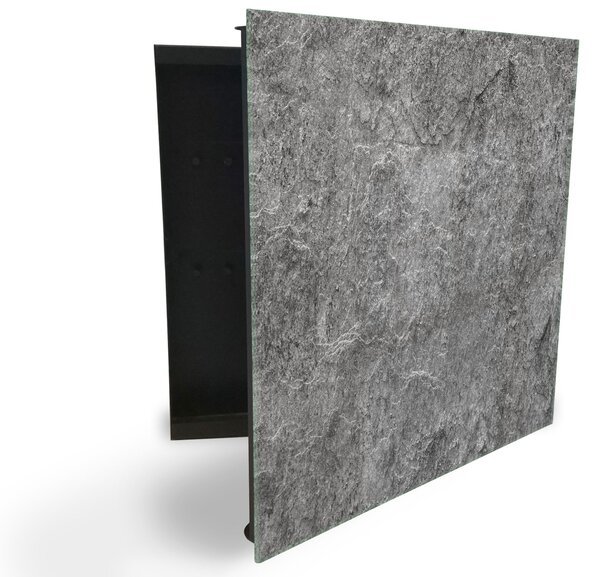 Glasdekor skříňka na klíče - šedá struktura kamene - Pravé / Bílá