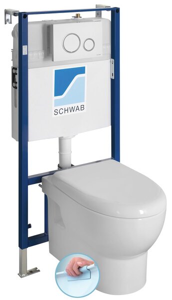 , Závěsné WC ABSOLUTE Rimless s podomítkovou nádržkou a tlačítkem Schwab, bílá, 10AB02002-SET5