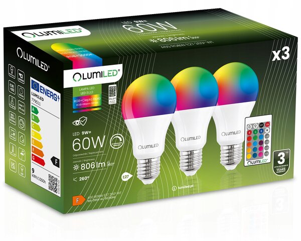 LED žárovka Lumiled E27 9W 806lm RGB stmívatelná