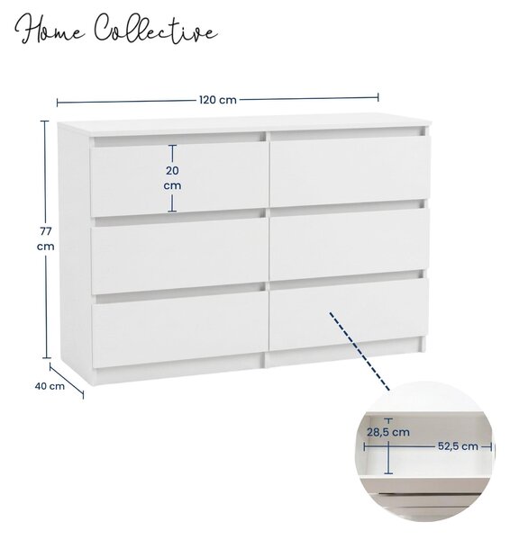 Komoda, skříňka, konferenční stolek | 6 zásuvek, rozměry 120x40x77 cm | Moderní design bez úchytek | Nábytek do ložnice, dětského pokoje, chodby | Bílá barva