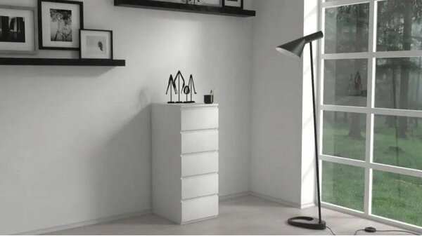 Topeshop W5 BIEL MAT, Bílá, 5 zásuvka/zásuvek, Dřevotřískové desky, Jednobarevný, Moderní, Dřevotřískové desky