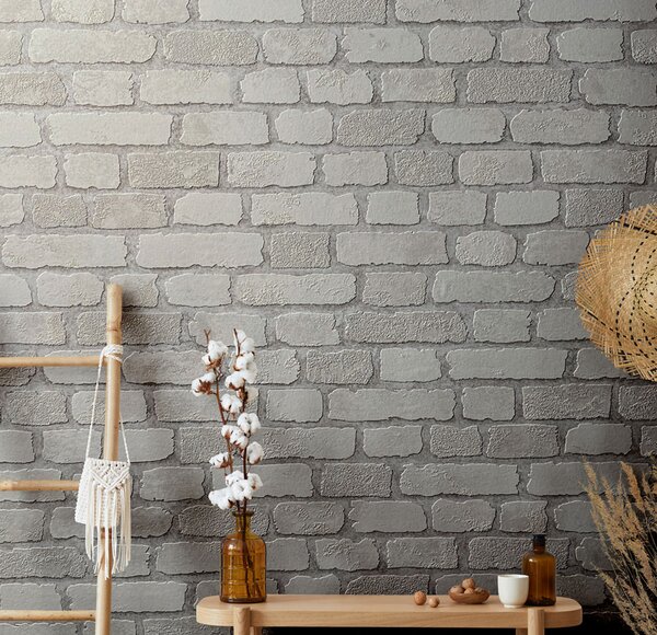 Tapeta imitující cihlovou zeď, šedá, bílá, S 58412, Pia, Novamur