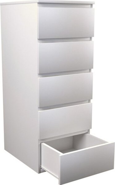Topeshop W5 BIEL MAT, Bílá, 5 zásuvka/zásuvek, Dřevotřískové desky, Jednobarevný, Moderní, Dřevotřískové desky