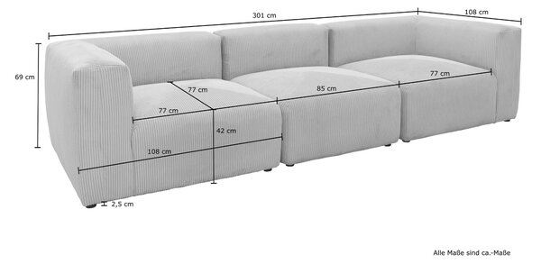 TŘÍMÍSTNÁ POHOVKA, textil, světle šedá MID.YOU - Pohovky, Online Only