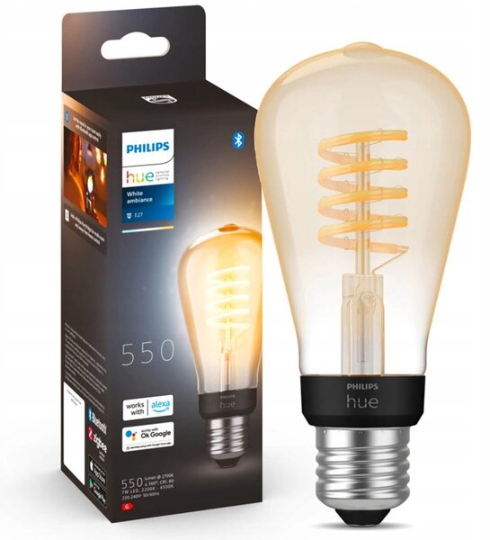 LED žárovka Edison E27 ST64 7W CCT PHILIPS HUE Filament Bluetooth Zigbee