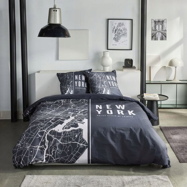 BAVLNĚNÉ LOŽNÍ POVLEČENÍ 220 X 240 CM MOTIV MAPA NEW YORKU 2 POLŠTÁŘE