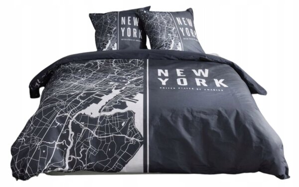BAVLNĚNÉ LOŽNÍ POVLEČENÍ 220 X 240 CM MOTIV MAPA NEW YORKU 2 POLŠTÁŘE