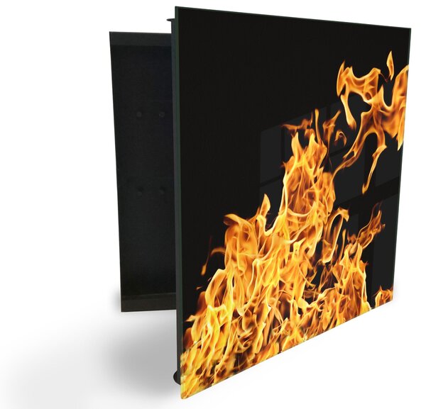 Glasdekor skříňka na klíče - detail plamen oheň - Levé / Bílá