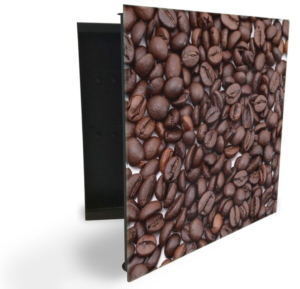 Glasdekor skříňka na klíče - hnědá kávová zrna - Pravé / Černá