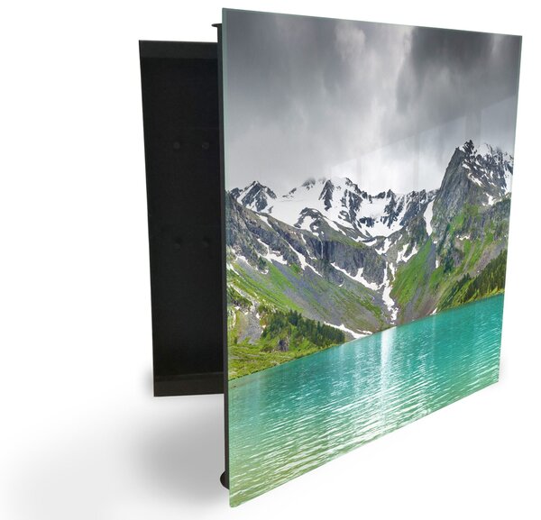 Glasdekor skříňka na klíče - pohled na horské jezero - Pravé / Bílá
