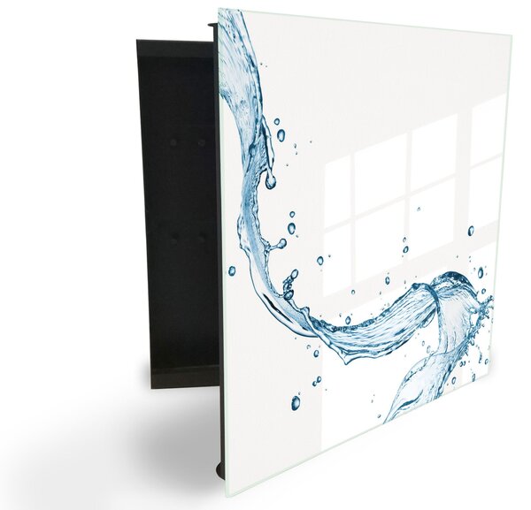 Glasdekor skříňka na klíče - modrá vlna vody na bílém pozadí - Pravé / Bílá