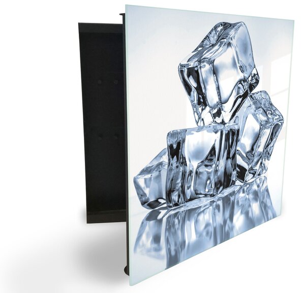 Glasdekor skříňka na klíče - čtyři ledové kostky na bílém pozadí - Pravé / Bílá
