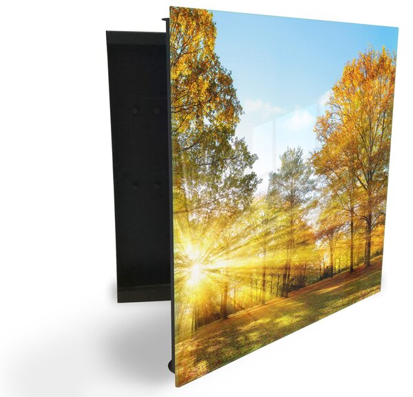 Glasdekor skříňka na klíče - idylický podzimní park a slunce - Pravé / Bílá
