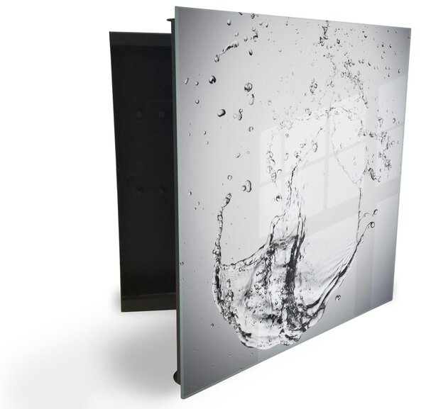Glasdekor skříňka na klíče - šplouchání vody na šedém podkladu - Pravé / Bílá