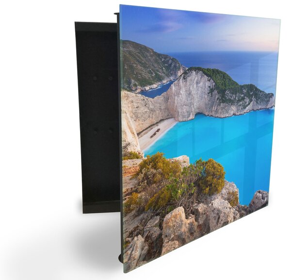 Glasdekor skříňka na klíče - pohled na zátoku moře Řecko - Levé / Černá