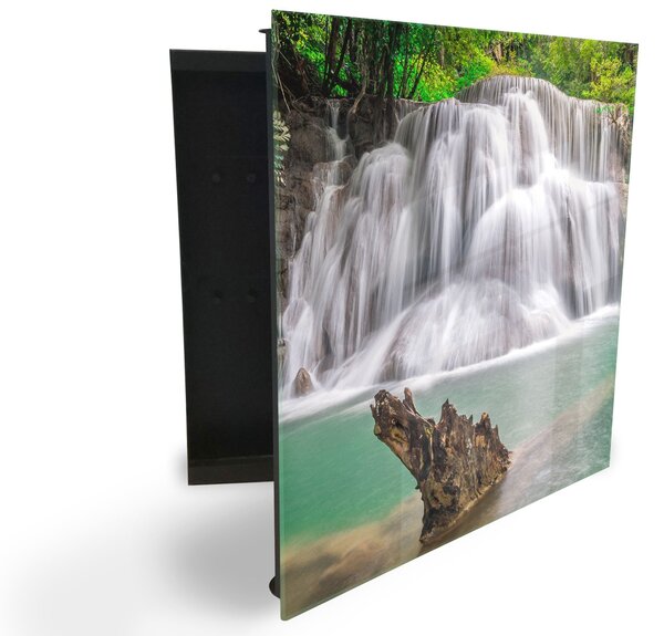 Glasdekor skříňka na klíče - vodopád národní park v Thajsku - Levé / Bílá