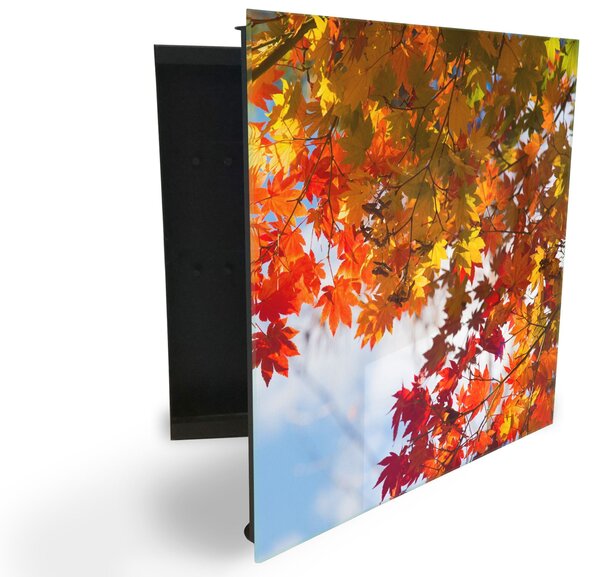 Glasdekor skříňka na klíče - podzimní listí podklad nebe - Pravé / Černá