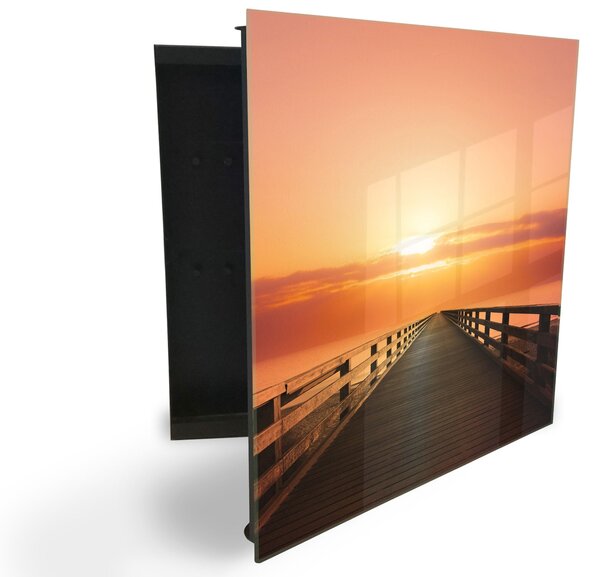 Glasdekor skříňka na klíče - most v západu slunce - Pravé / Černá
