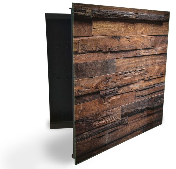 Glasdekor skříňka na klíče - design tmavé dřevo textura - Levé / Bílá