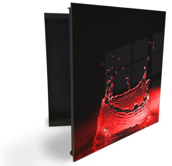 Glasdekor skříňka na klíče - červená voda na černém podkladu - Pravé / Bílá