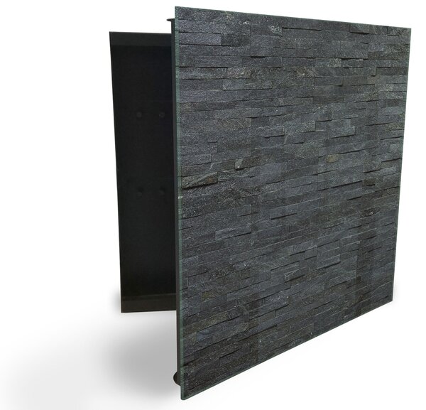 Glasdekor skříňka na klíče - přírodní dekorační kámen černý - Pravé / Bílá