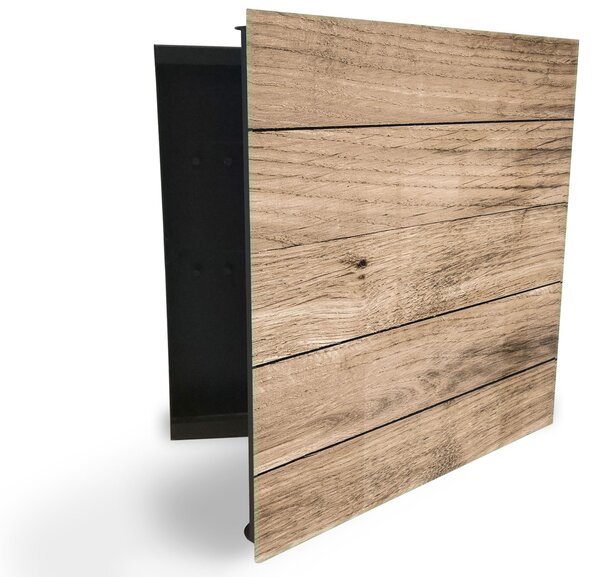 Glasdekor skříňka na klíče - textura staré hnědé dřevo - Levé / Černá