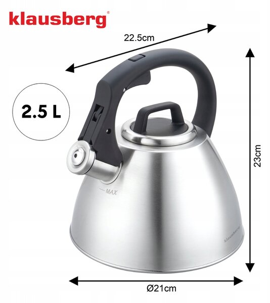 Tradiční ocelová Konvice Klausberg 2,5 l stříbrná