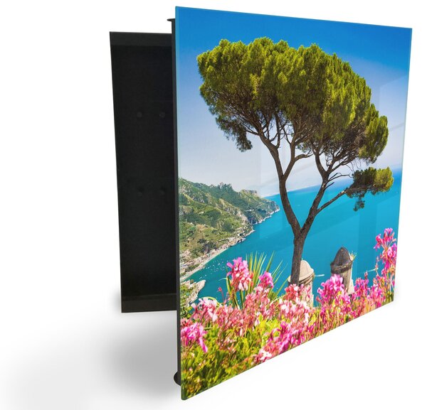 Glasdekor skříňka na klíče - scénický pohled Amalfi pobřeží - Pravé / Černá