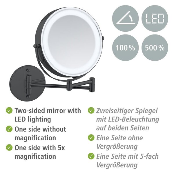Kosmetické zrcadlo s osvětlením/zvětšovací (zvětšení 5x) ø 25,5 cm Lumi – Wenko