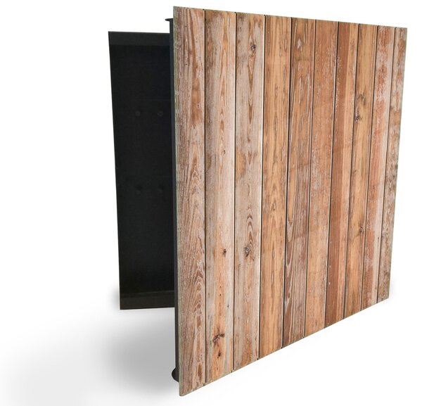 Glasdekor skříňka na klíče - stěna z přírodního dřeva - Levé / Bílá