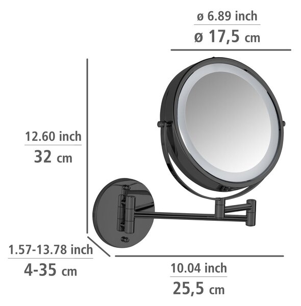 Kosmetické zrcadlo s osvětlením/zvětšovací (zvětšení 5x) ø 25,5 cm Lumi – Wenko