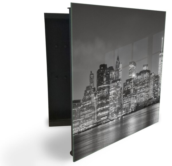 Glasdekor skříňka na klíče - černobílý Manhattan, New York - Pravé / Černá