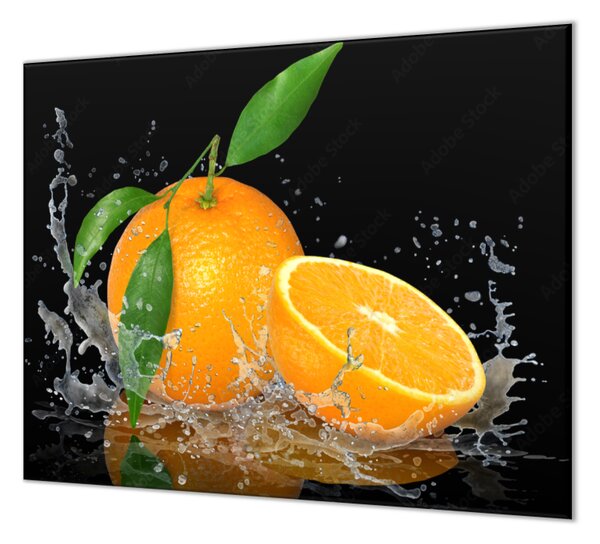 Skleněná kuchyňská deska pomeranč ve vodě - 52x60cm