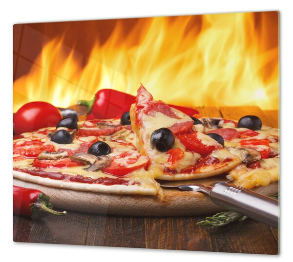 Ochranná deska pizza s olivami a chilli - 52x60cm / S lepením na zeď