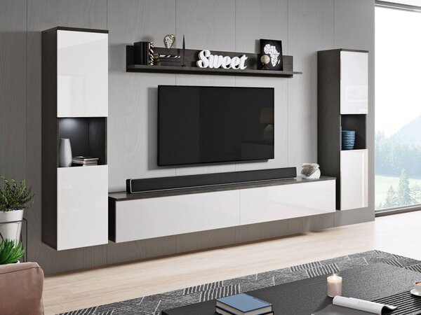 Obývací stěna Bamisio XL, Barva: matera / bílý lesk, Osvětlení: bez osvětlení 5903211276200
