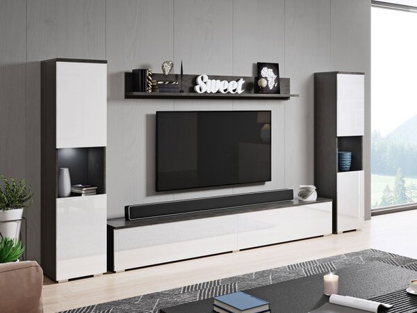 Obývací stěna Bamisio XL, Barva: matera / bílý lesk, Osvětlení: osvětlení LED - bílé 5903211276217