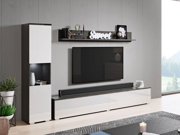 Obývací stěna Bamisio BR, Barva: matera / bílý lesk, Osvětlení: osvětlení LED - bílé 5903211276194