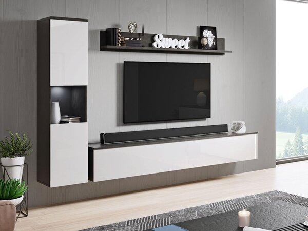 Obývací stěna Bamisio BR, Barva: bílá / bílý lesk, Osvětlení: bez osvětlení 5903211124204