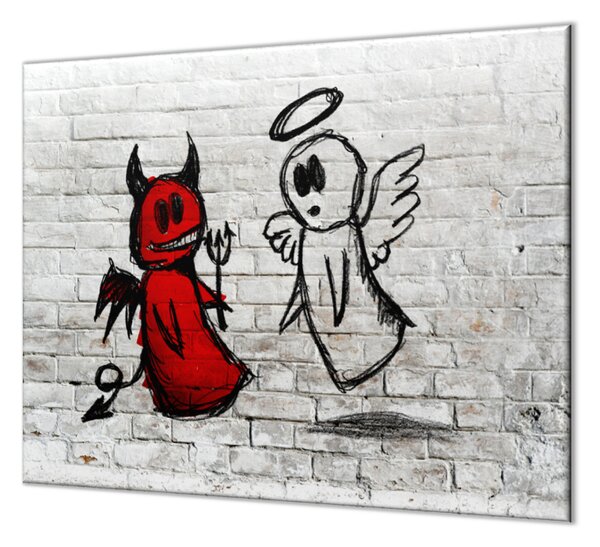 Ochranná deska kreslený anděl a čert - 52x60cm / S lepením na zeď