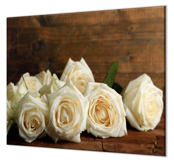 Ochranná deska bílý květ růže na dřevě - 60x52cm