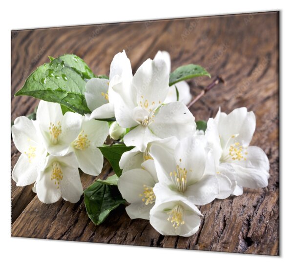 Ochranná deska bílé květy jasmínu - 52x60cm / S lepením na zeď