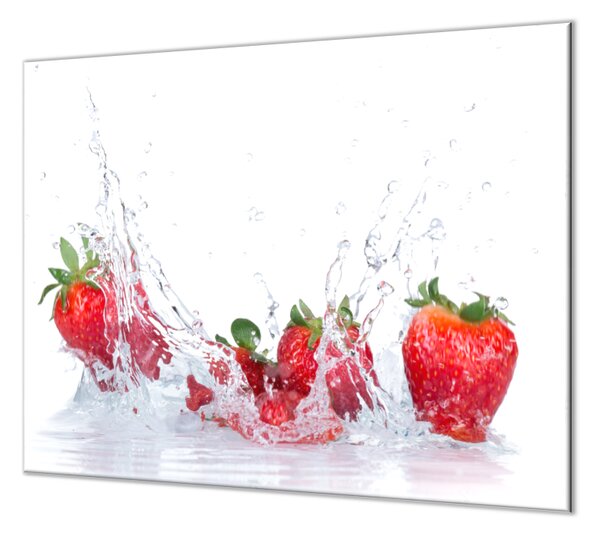 Ochranná deska červené jahody ve vodě - 52x60cm / S lepením na zeď