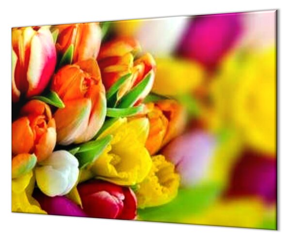 Ochranná deska květy barevných tulipánů - 40x40cm / S lepením na zeď