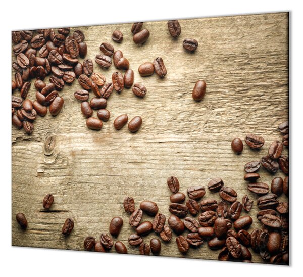 Ochranná deska rozsypaná káva na dřevě - 52x60cm / S lepením na zeď