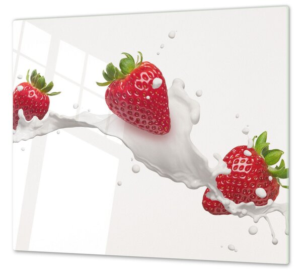 Ochranná deska červené jahody ve mléce - 52x60cm / S lepením na zeď