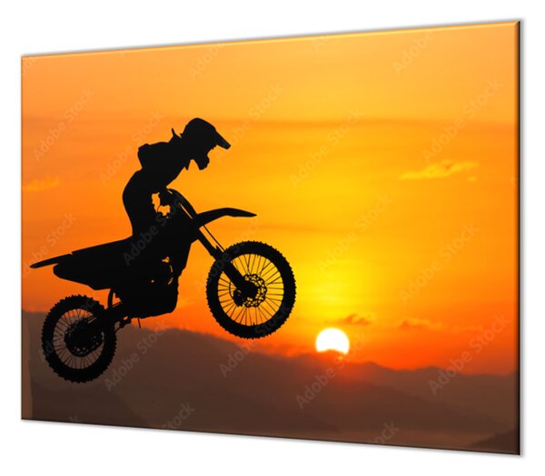 Ochranná deska moto silueta v západu slunce - 52x60cm / S lepením na zeď