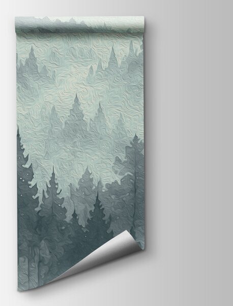 Fototapeta Mlhavá horská krajina se stromy a řekou, Přírodní fototapety, Populární fototapety, t00800v2 - Tapeko.co.cz