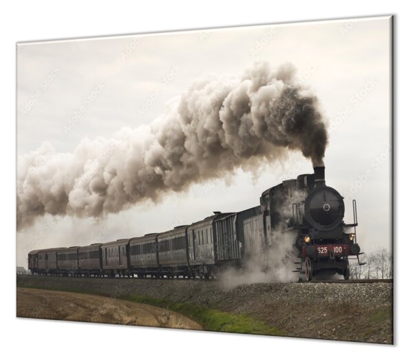 Ochranná deska černý parní vlak - 52x60cm / S lepením na zeď